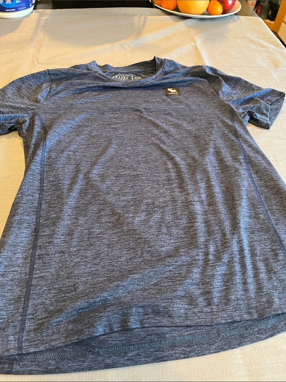 Abercrombie & Fitch Men's Heather Navy Short Sleeve Crew